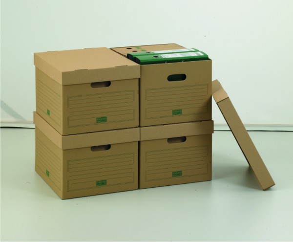 PREMIUM Archiv-Transport-Container 438x343x280 aus Wellpappe mit separatem Deckel braun