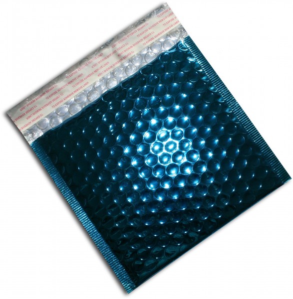 Metallic Bubble Bags Haftstreifen Blau glänzend Luftpolster 310x445 mm