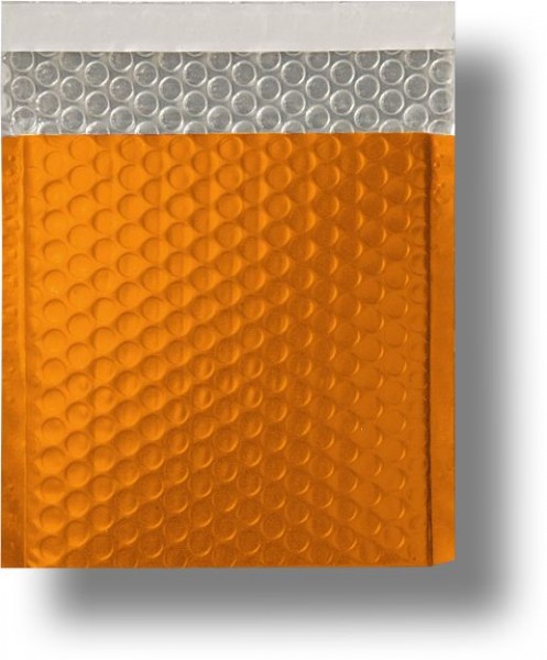Metallic Bubble Bags Haftstreifen Orange matt Luftpolster 165x165 mm